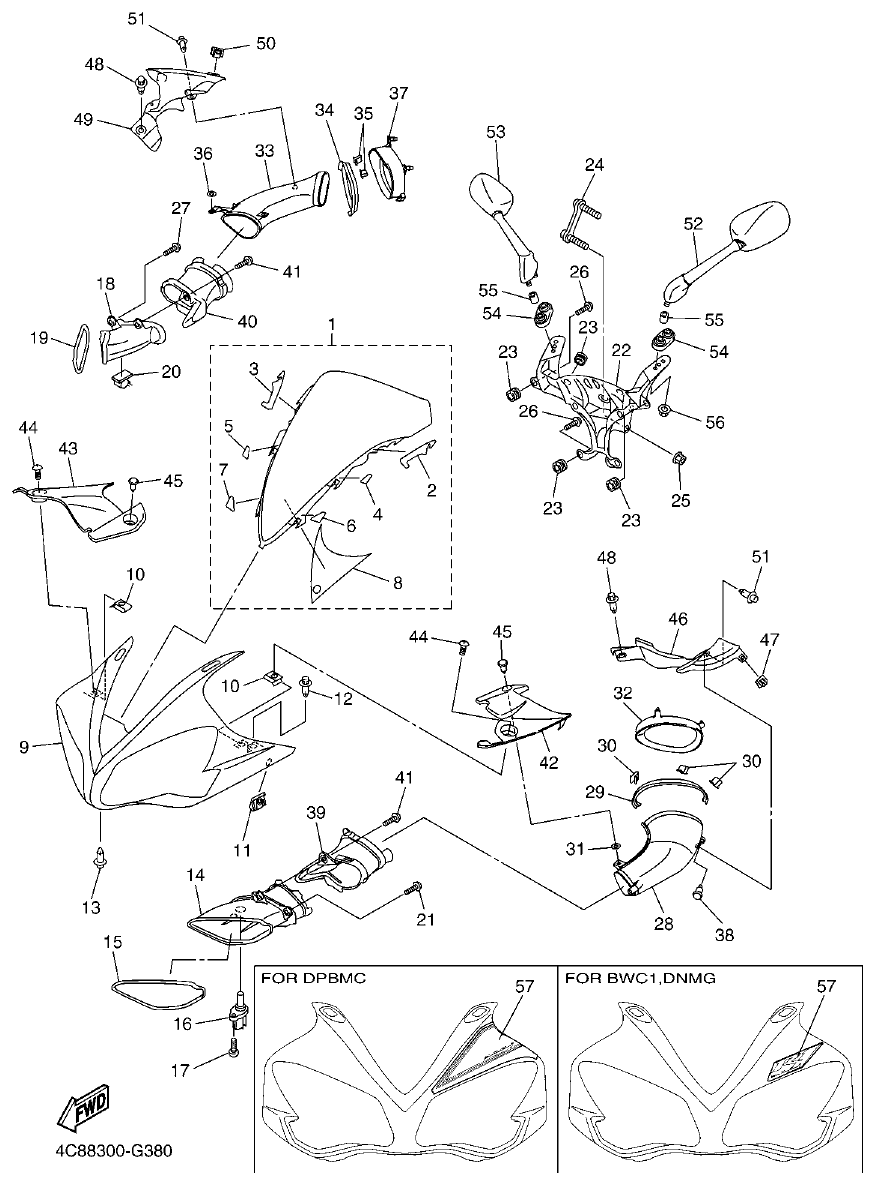 Yamaha R1 2008 COWLING 1 parts diagram